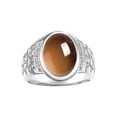 thumbnail image 1 of RYLOS Men's Rings 14K White Gold Nugget Ring with Cabochon Gemstone & Diamonds Smoky Quartz Rings For Men Size 11, 1 of 7