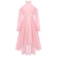 thumbnail image 3 of Oyolan Kids Girls Solid Color Halter Off-shoulder Long Sleeve Party Dress with Ruffled Hem Flower Girls Gown Pink 4, 3 of 7