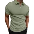thumbnail image 1 of EGNMCR Men Casual Solid Turndown Pullover Patchwork Zipper Short Sleeve Blouse, 1 of 5