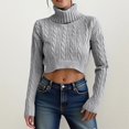 thumbnail image 2 of Fgnfyis Knit High Neck Pullover Sweater Short Cropped Ribbed Pattern Sweaters for Women for Soft Warm Winter Casual Turtleneck Grey L, 2 of 5