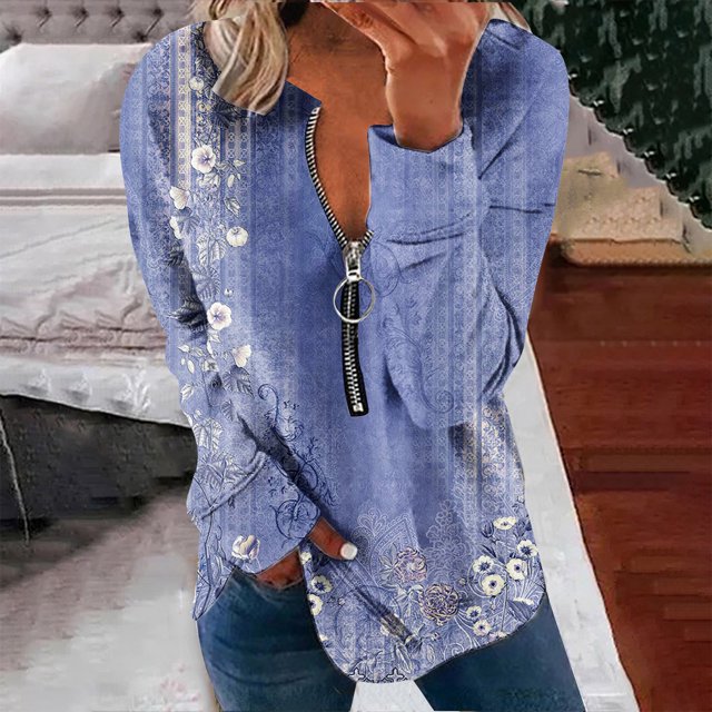 Chandails à Capuchon Mode pour Femmes 2023 Hauts Automne Manches Longues Ample Chandail à Enfiler Chemise Chic Décontracté Dames Rayé Col Rond Chandails 50 % de Rabais Liquidation Costumes d'Halloween/Noël