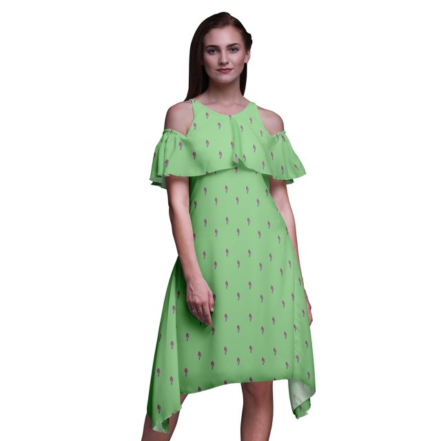 Bimba Tunique à Épaules Dénudées Imprimée pour Femmes, Robe de Soirée à Col Rond - Petite