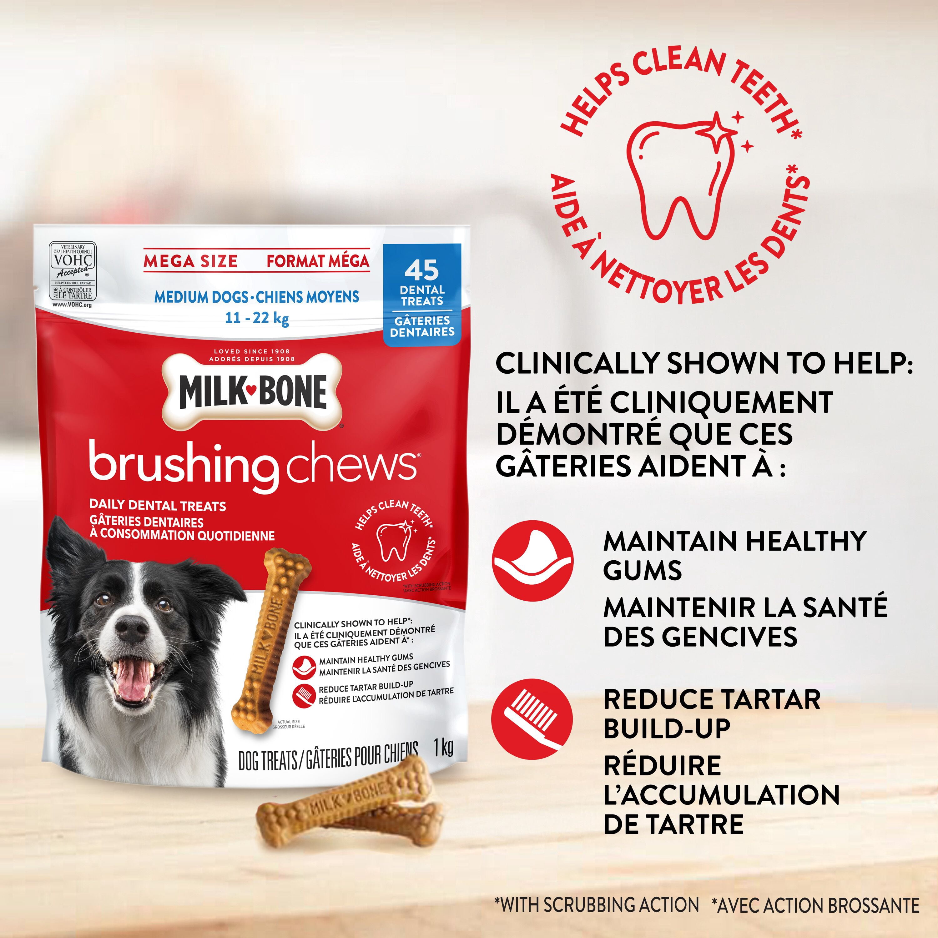 Milk-Bone Brushing Chews Gâteries Dentaires pour Chiens Moyens