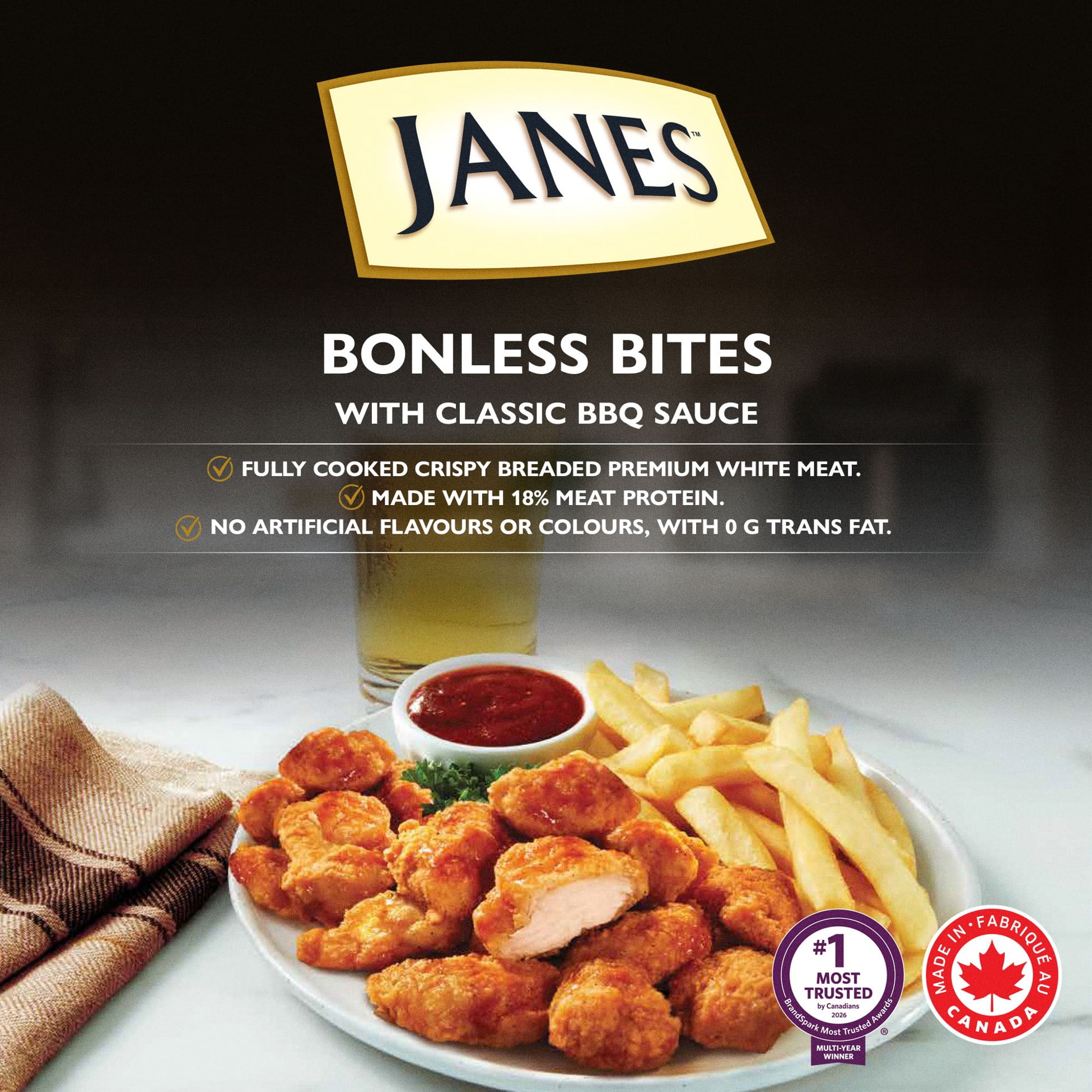 Janes® Restaurant Style Classic BBQ Boneless Bites, 710g, Frozen Breaded Chicken Bites, Contains White Meat., 710g