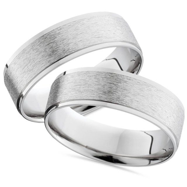 Ensemble d'Alliances Brossée en Or Blanc 14 K pour Lui et Elle