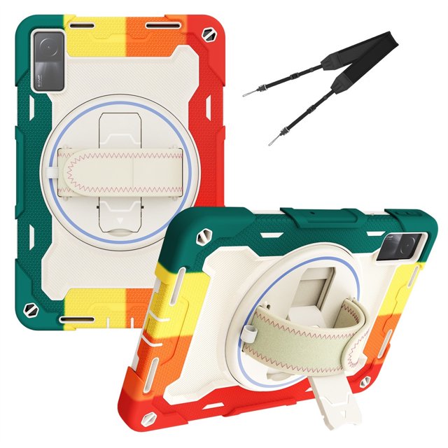 XYX 3in1 Rotating Stand Case for Xiaomi Redmi Pad 10.6 inch Released 2022 with Hand/Shoulder Strap, Shockproof Rugged, Colorful Red