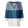 thumbnail image 4 of FAIWAD Hauts pour Femmes Classiques à Rayures Color Block T-Shirts Habillés Décontractés Col en V Manches 3/4 Blouses, 4 of 5