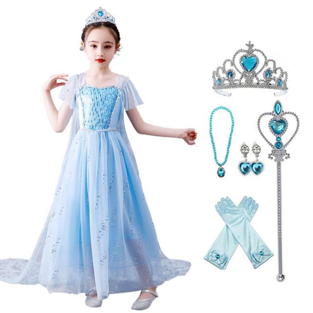 HAWEE Snow Queen Costumes Ice Princess Princess Fancy Dress Up Long Train Party Outfit