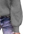 thumbnail image 4 of Pompotops Mode Dames Décontracté Uni Manches Longues Col en V Chandail Ample Blouse Femme, 4 of 4