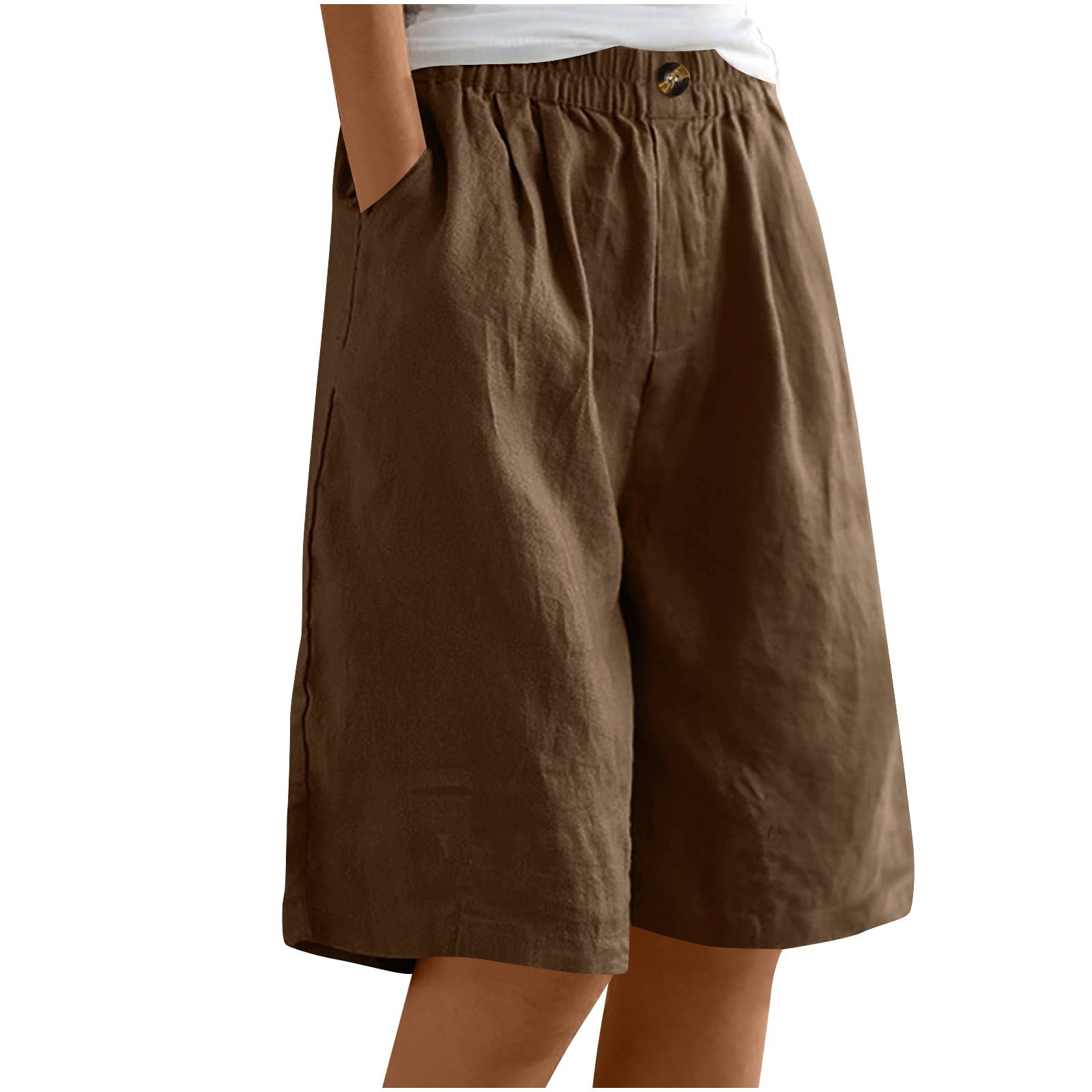Womens Wide Leg Cotton Linen Shorts, Loose Casual Comfy Bermuda