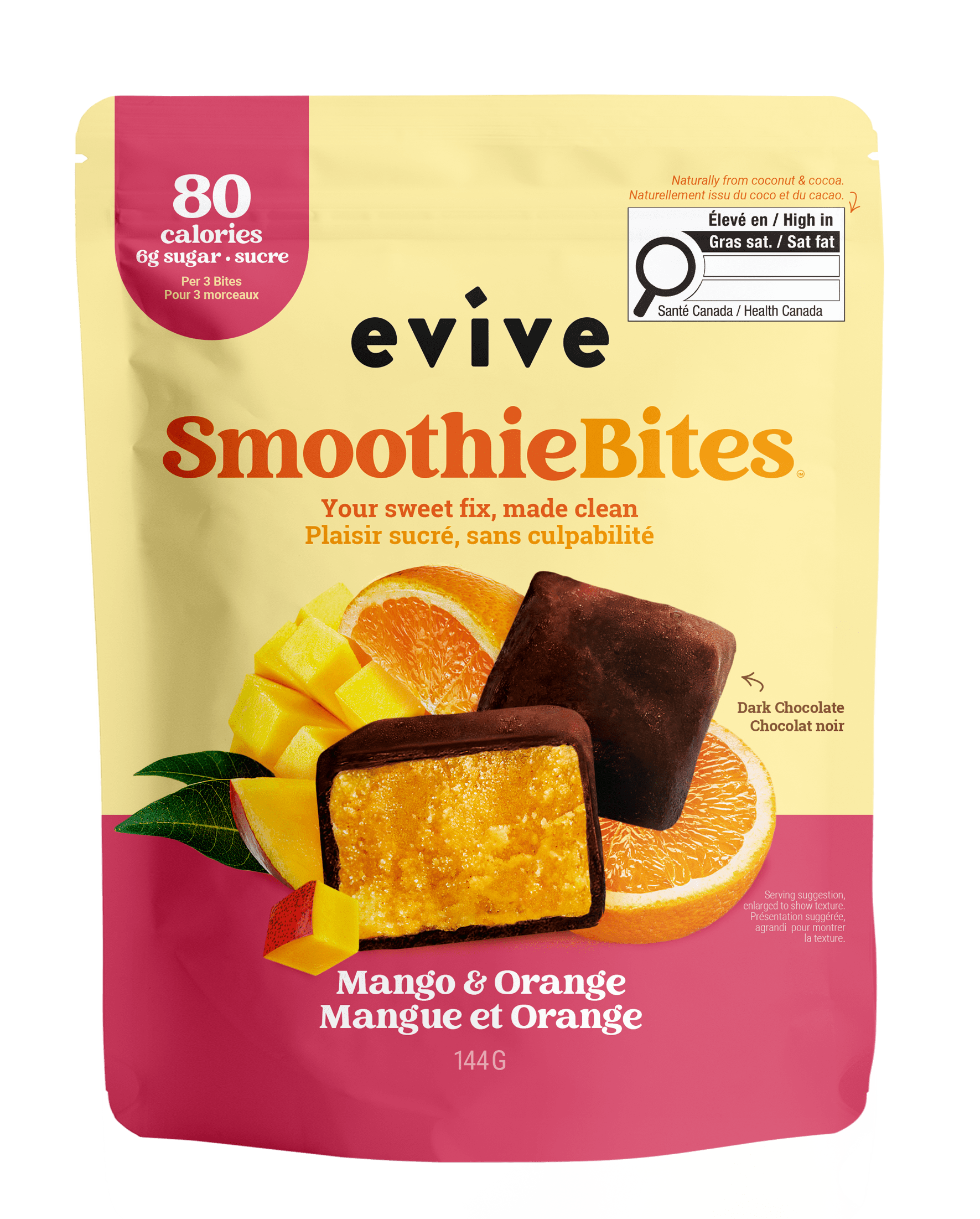 Evive Smoothie Bites Mango & Orange, 144g, Vegan, Non-GMO, Frozen Bites, Blend (banana, cauliflower, mango etc.), Evive Smoothie Bites Mango & Orange, 144g