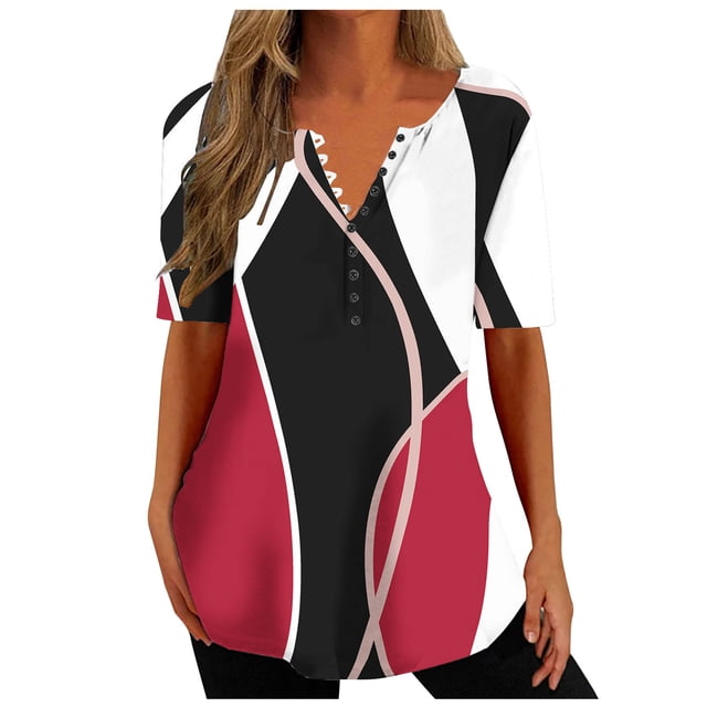 Birdeem Mode Femme Col en V Imprimé Décontracté Manches Courtes Ample Haut/chemise