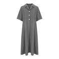 thumbnail image 4 of Pisexur Robes d'Automne pour Femmes Col Rabattu Manches 1/2 Robe Maxi Mode Élégante Couleur Unie Robes de Retour à la Maison Décontractées Fluides Col en V Boutonnée Robe de Cocktail, 4 of 6