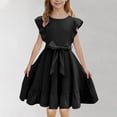 thumbnail image 2 of Milgrthf Robe à Volants pour Filles Robe Évasée Ceinturée Décontractée de Fête Couleur Unie avec Ceinture pour Adolescents de 6-16 Ans Noir, 2 of 9
