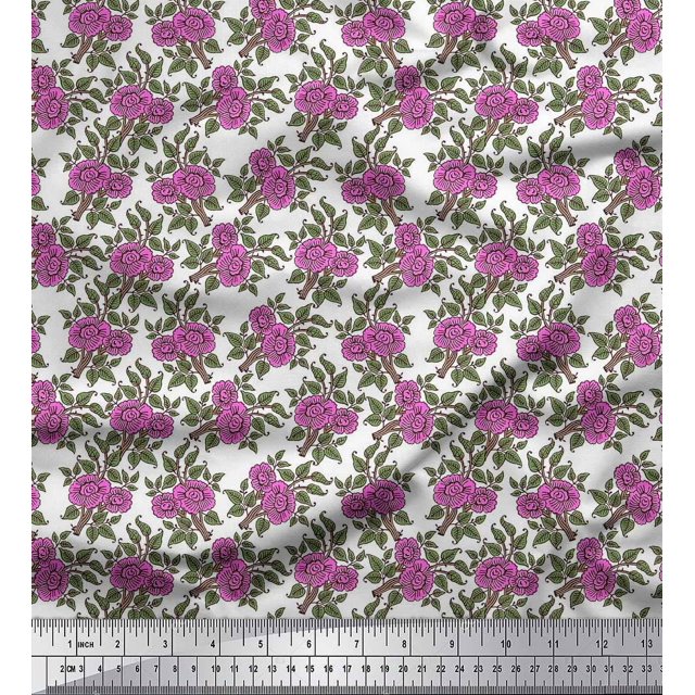 Soimoi Rayon Fabric Leaves & Floral Block Fabric Prints by Yard 56 Inch Wide