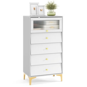 Gymax 4 Dressing commode 44.5'' Tall Dresser coffre des tiroirs avec/Flip-up porte en verre Fluted