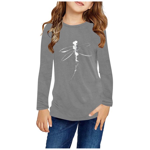 RXIRUCGD Chemises à Manches Longues pour Filles, Col Rond Mignon, Blouses Décontractées Élégantes (Gris, Taille : 7 Ans)
