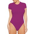thumbnail image 1 of LUXUR Combinaison Femme Manches Courtes T-Shirt Body Col Rond Hauts Justaucorps Décontractés Couleur Unie Rose Rouge m, 1 of 4