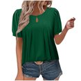 thumbnail image 1 of Timegard Womens Top Scoop Neck Puff Short Sleeve Loose Ruched Comfy Casual Solid Color Blouse Summer, 1 of 8