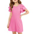 thumbnail image 1 of Robe d'Été pour Filles, Robe Trapèze à Volants, Robe Évasée pour Fille, Manches Courtes, Robe Rose pour Filles, Robe pour Fête de Thé, 1 of 4
