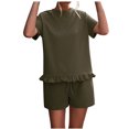 thumbnail image 1 of Birdeem Ensemble Décontracté pour Femmes Printemps et Été, Col Rond Uni, Manches Courtes à Volants, Shorts, 1 of 5