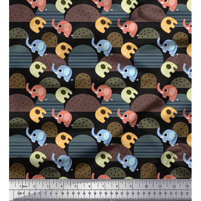 Soimoi Viscose Chiffon Fabric Cute Elephant Kids Print Sewing Fabric Yard 42 Inch Wide