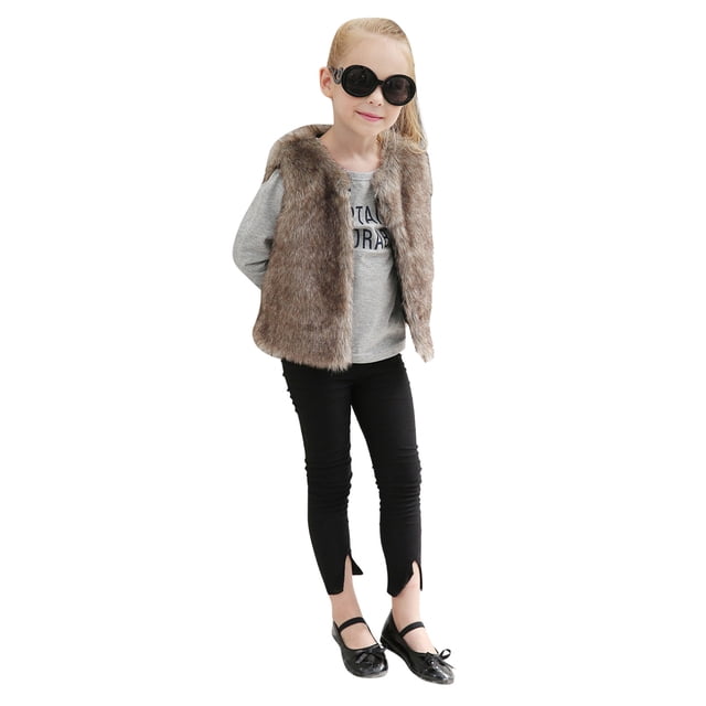 dmqupv Sweater Vest Girls Toddler Kids Girls Winter Warm Fleece Coat Outwear Thick Warm Waistcoat Brown,Size for 2-3 Years