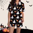 thumbnail image 1 of Pyjama pour Femmes en Satin Imprimé Graphique, Mignon, Tenue de Nuit, Boutons, Hauts à Manches Courtes, Ensembles de Shorts, 1 of 5