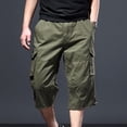 thumbnail image 2 of Styesk Men's Pants Men's Summer Solid Color Multi Pocket Workwear With Elastic Waist Button Fashion Shorts, 2 of 9