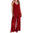 thumbnail image 1 of Plebaso Women's V Neck Sleeveless Jumpsuits Loose Spaghetti Strap Casual Wide Leg Rompers with Pockets, 1 of 6