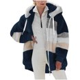 thumbnail image 1 of FAIWAD Women's Full Zip Fuzzy Fleece Hooded Coat Color Block Drawstring Fall Winter Warm Coat with Pockets, 1 of 6