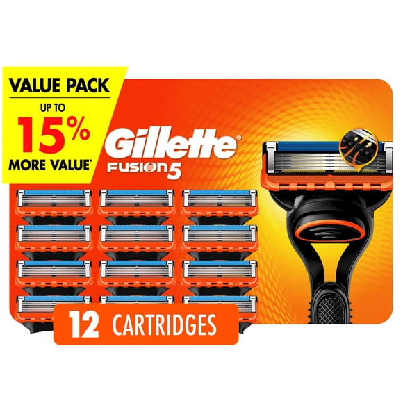 Gillette Fusion5 Recharges de Rasoir pour Hommes, Cartouches de Rasoir, Bande Lubrifiante, Tondeuse de Précision pour Hommes, Lames de Rasoir à 5 Lames pour un Rasage de Près 12ct