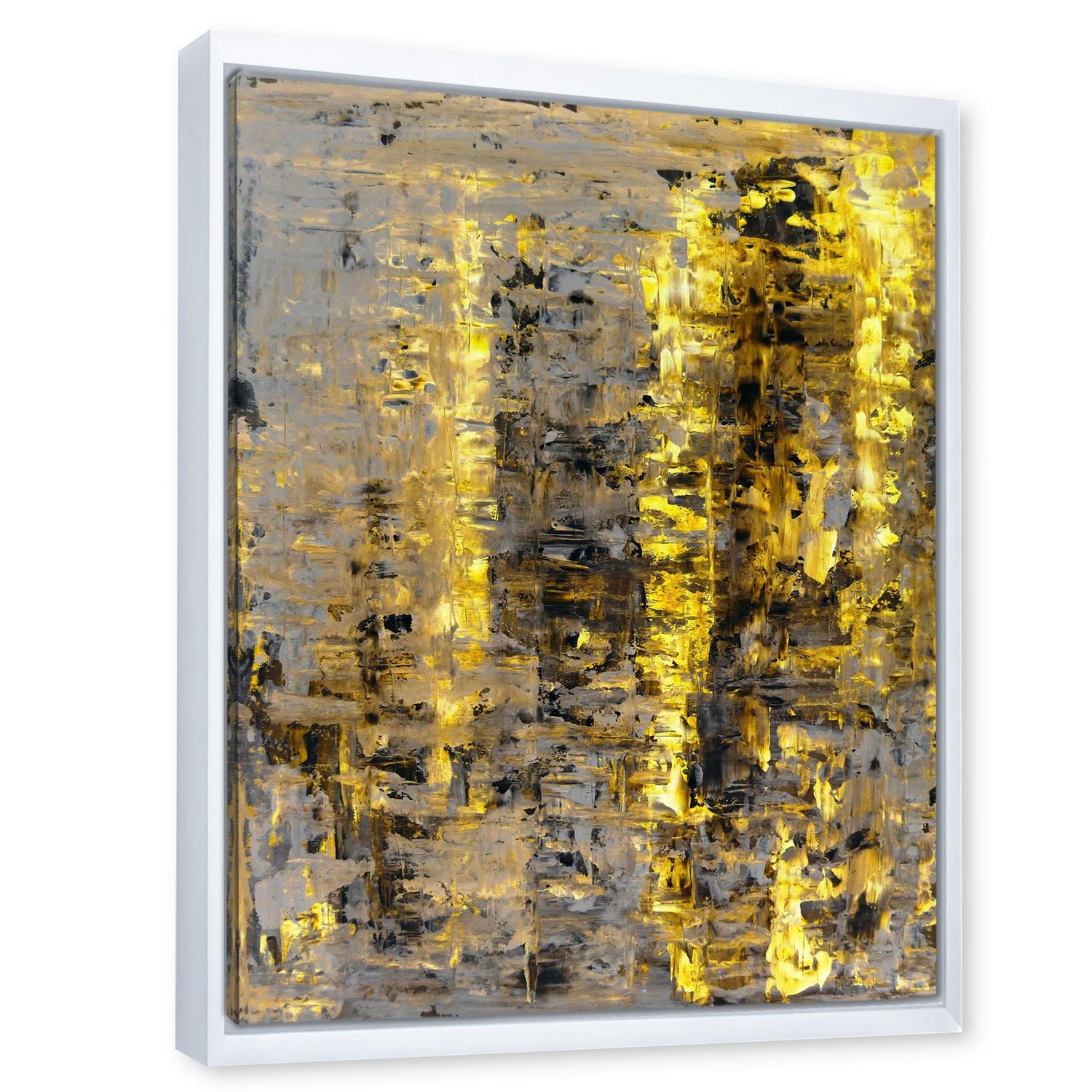 Designart Yellow Meets Grey Abstract ART II FLOAT FRAME WALL