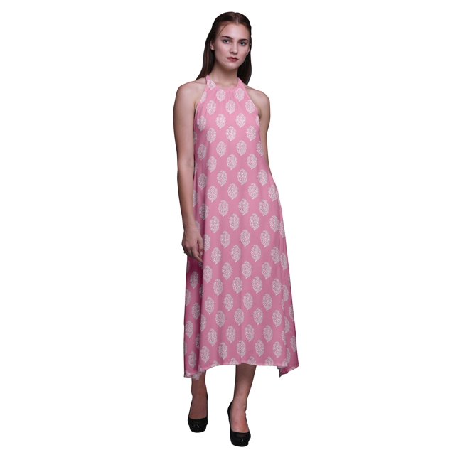 Bimba Robe de Plage d'Été pour Femmes à Imprimé Bloc, Dos Nu, Col Licou – Grande