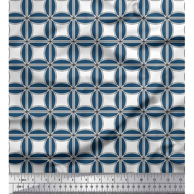 Soimoi Cotton Duck Fabric Semi Circle & Square Geometric Printed Fabric 1 Yard 42 Inch Wide