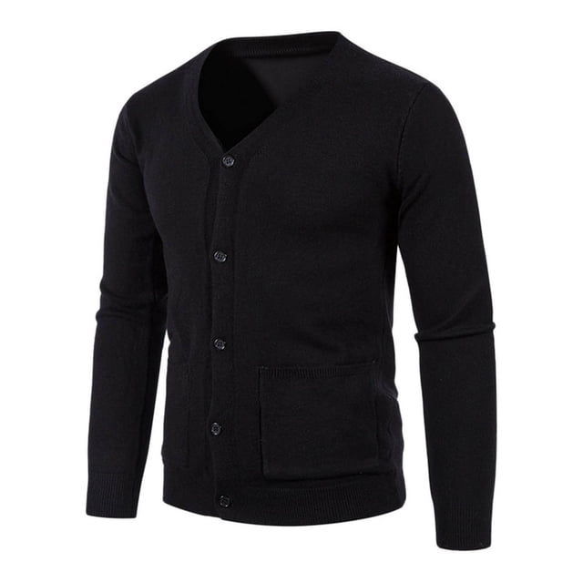 Cardigan pour Hommes Manches Longues Hiver Automne Bouton Uni Col en V Ajusté Pull Chaud Cardigans Décontractés