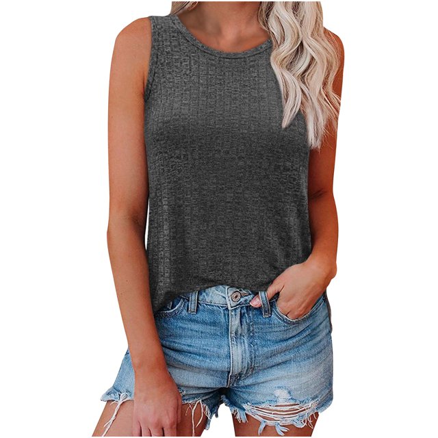 Cameland Débardeur en Tricot pour Femmes, Col Rond Sans Manches, T-Shirts Décontractés Basiques