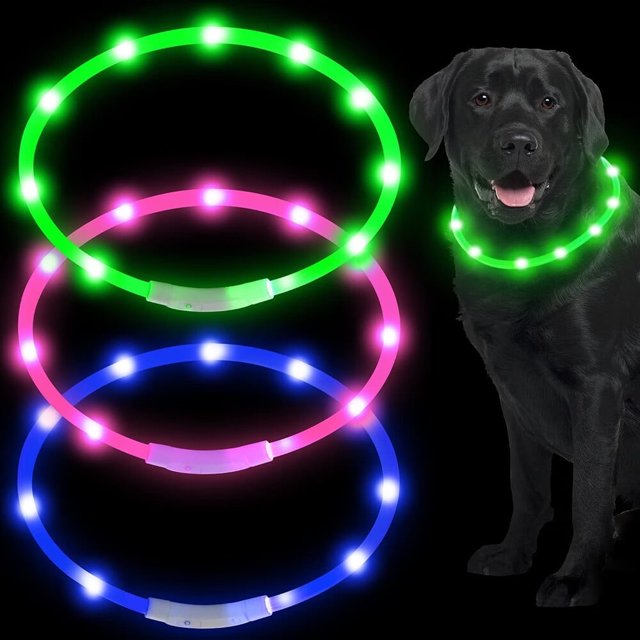 3 Pcs LED Pet Collar Light Up Dog Collars USB Rechargeable Water Resistant Outdoor Cuttable Glowing Necklace