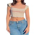 thumbnail image 1 of Débardeurs d'Été pour Femmes Sans Manches Col Carré 3D Fleur Dentelle Garniture Équipée Crop Tops, 1 of 5