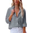 thumbnail image 3 of Sexy Dance Chemises pour Femmes Blouse à Manches Longues Hauts Boutonnés Tunique Décontractée Chemise Col à Revers Gris 3TG, 3 of 9