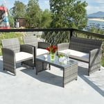 Costway 4pcs Ensemble de meubles de patio en osier de rotin de jardin Canapé Coussiné Siège Mix