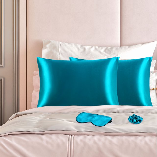 PiccoCasa Set of 2 Standard Satin Pillowcase Durable&Soft Enveloped Peacock Blue