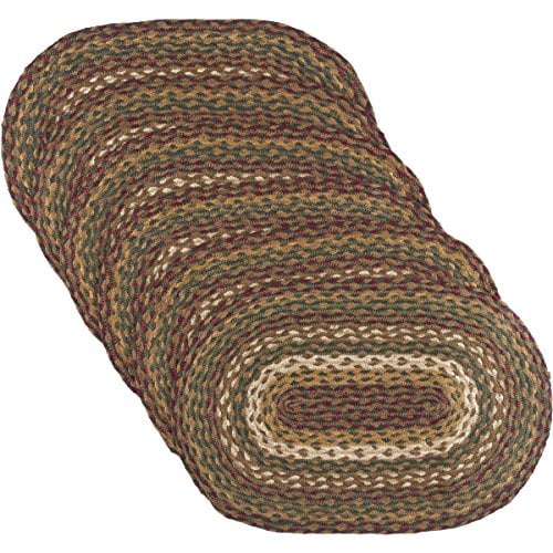 VHC Marques Rustique Table Cuisine Cabine de Thé en Jute Texturé Rayé Décor de Table Ovale, Set de Sets de Table 12x18, Vert