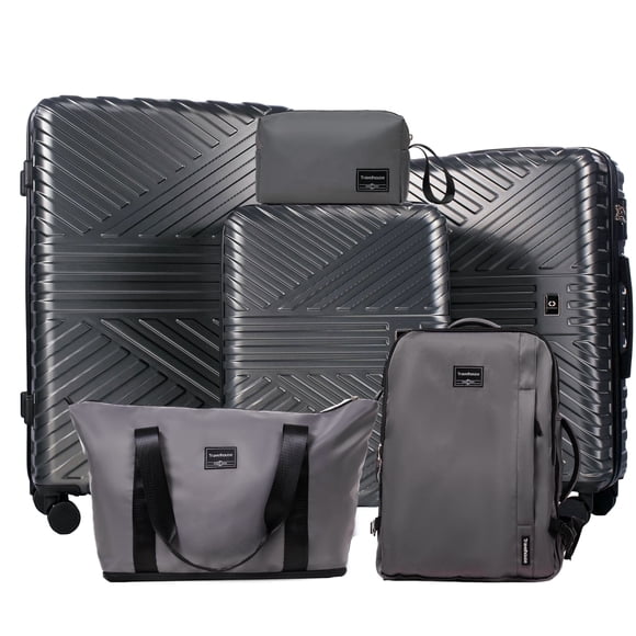 Travelhouse 6-Piece Hardshell Luggage Set - Lightweight Suitcase with Carry-on Backpack, Duffel Bag & Packing Cubes, Grey