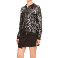 thumbnail image 4 of Womens Long Sleeve Sequin Front Zip Jacket Long Sleeve Ribbed Cuffs Outerwear Tops, 4 of 5