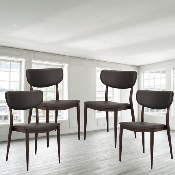 Plata Décor Import Inc. Modern Slim Wood Dining Chair with Grey Leather Upholstery (Set of 4) – Ideal for Dining Rooms, Kitchens, Condos & Contemporary Spaces