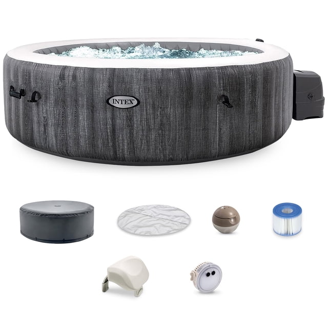 Intex PureSpa Plus Spa Gonflable en Bois Gris avec Lumières DEL Multicolores