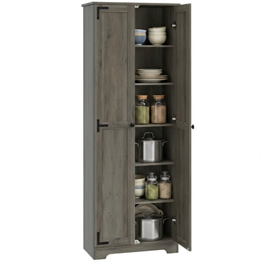 HOMCOM Armoire de Garde-Manger Style Ferme 67 Pouces, Armoire de Rangement Haute, Gris Vieilli