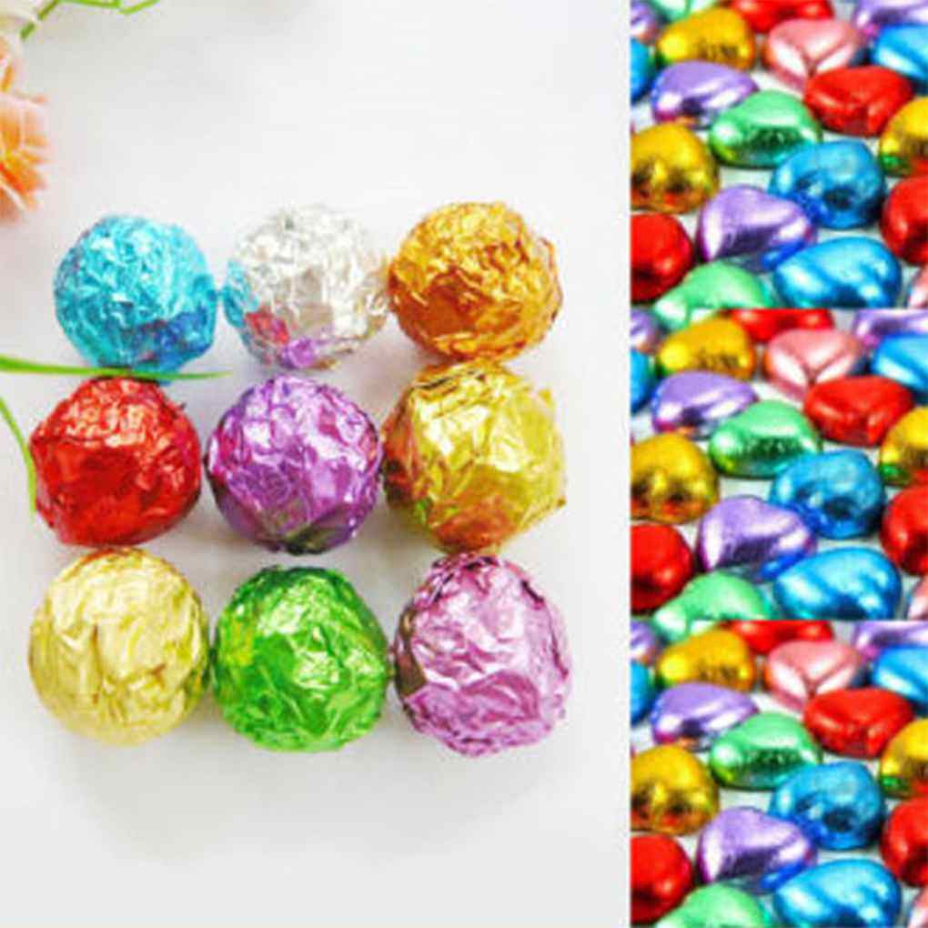 Langgg 100pcs Square Aluminum Foil Wrappers Colorful Package for Sweets Candy Chocolate Lollipops