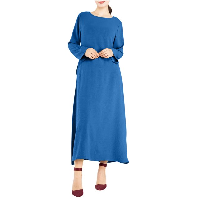 Erwazi Robe Tunique d'Automne pour Femmes, Décontractée, Ample, à Manches Longues, Col Rond, Fluide, Longue, Maxi